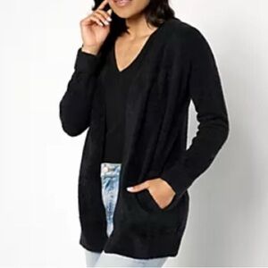 Barefoot‎ Dreams Cozychic Lite Cardigan Size Large Black Comfort Soft Cozy EUC